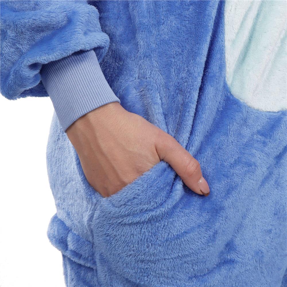 Pijama salopeta pentru copii Stitch, pufoasa cu gluga, 120-130 cm