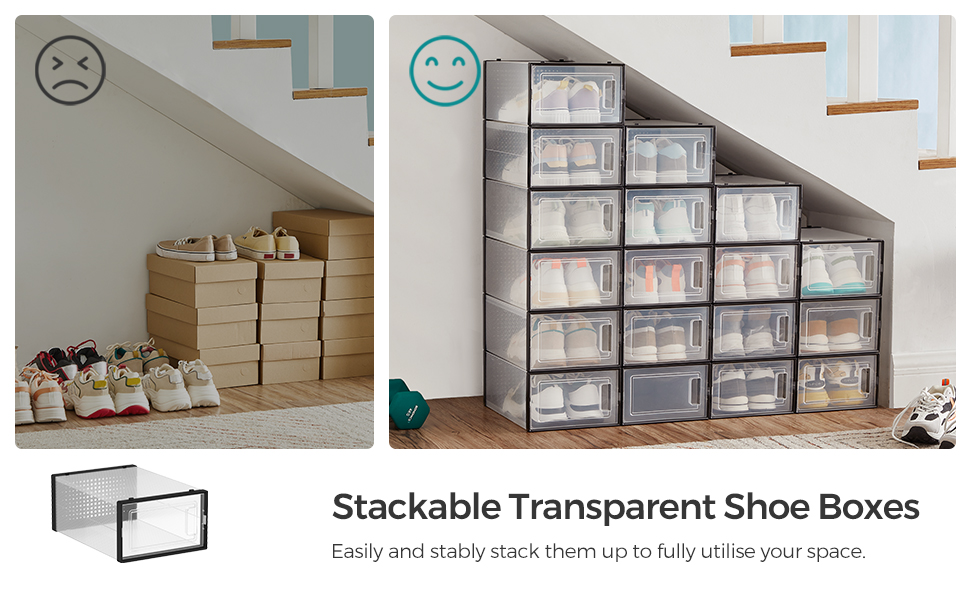 Set 18 cutii pantofi stivuibile Songmics, usa frontala, transparente