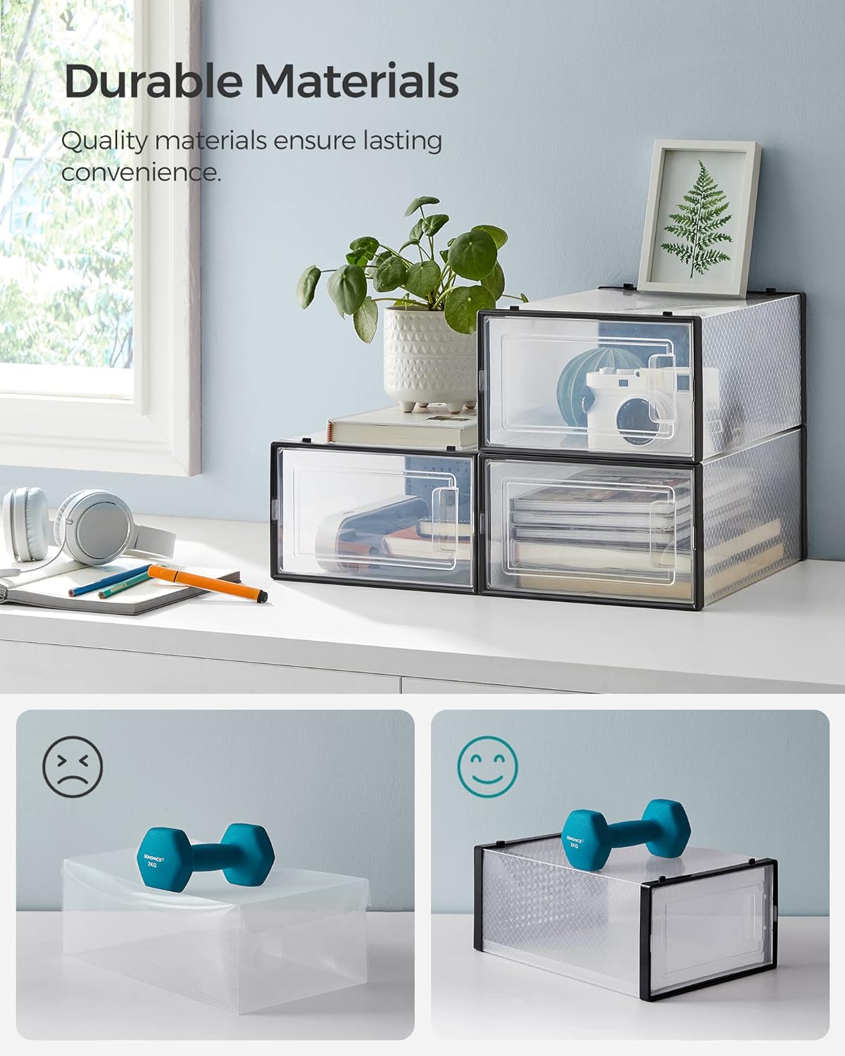 Set 18 cutii pantofi stivuibile Songmics, usa frontala, transparente