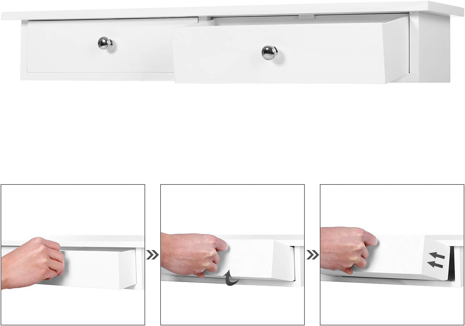 Raft de perete plutitor Songmics cu 2 sertare, MDF, 65 cm, alb