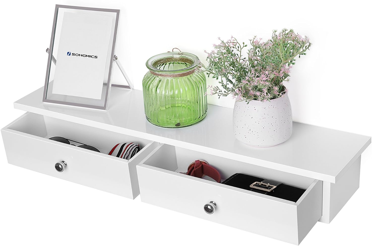 Raft de perete plutitor Songmics cu 2 sertare, MDF, 65 cm, alb