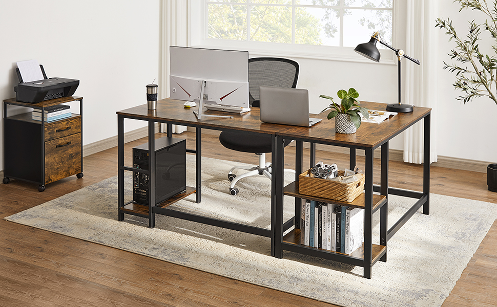 Birou VASAGLE industrial cu 2 rafturi reversibile, 120x60 cm