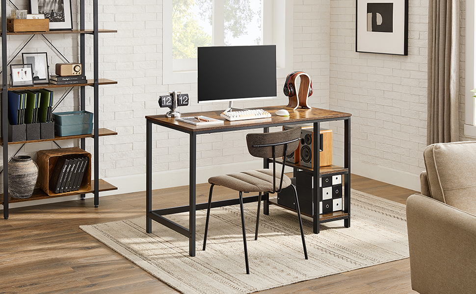 Birou VASAGLE industrial cu 2 rafturi reversibile, 120x60 cm