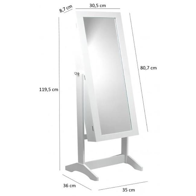 Dulap cu oglindă pentru bijuterii și cosmetice, alb, 35x120 cm