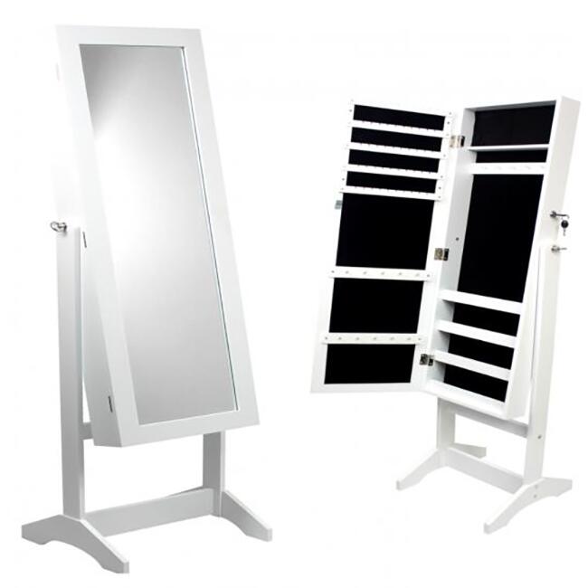 Dulap cu oglindă pentru bijuterii și cosmetice, alb, 35x120 cm