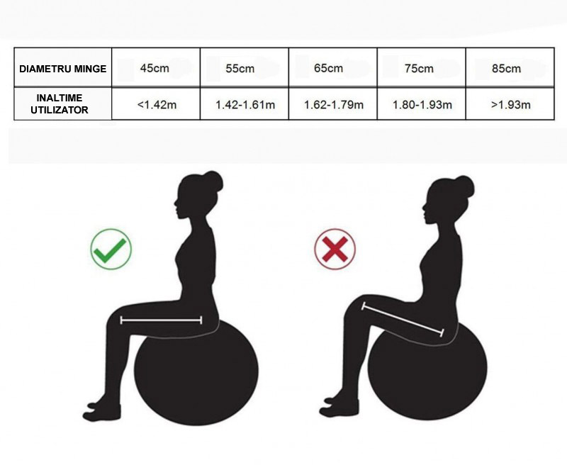 Minge fitness și yoga 75 cm, antiderapantă, cu pompă inclusă, gri