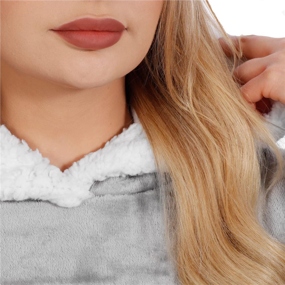 Pătură hanorac gri cu glugă, mâneci și buzunare, marime universală