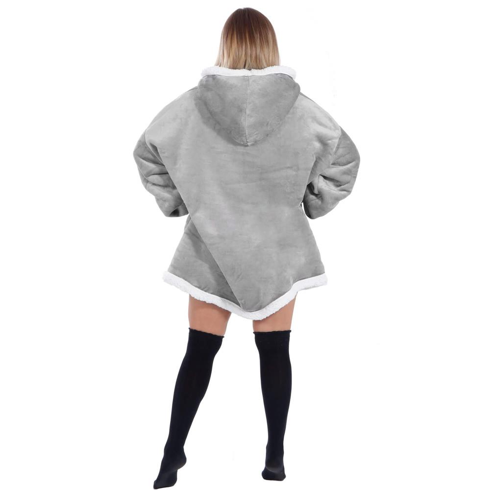 Pătură hanorac gri cu glugă, mâneci și buzunare, marime universală