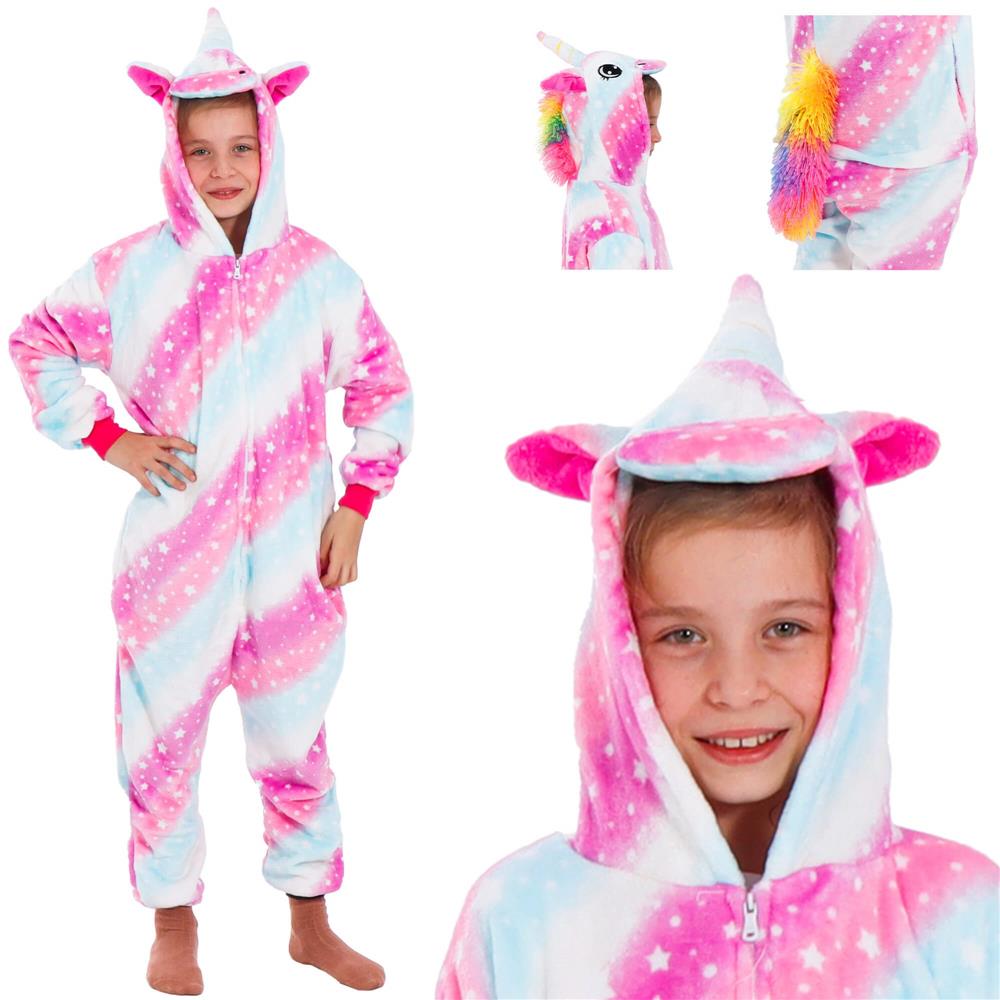 Pijama salopeta unicorn pentru copii, pufoasa, 130-140 cm