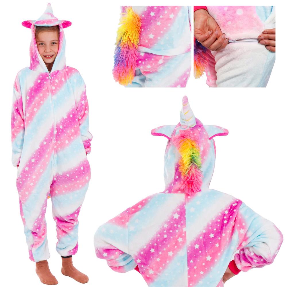 Pijama salopeta unicorn pentru copii, pufoasa, 130-140 cm