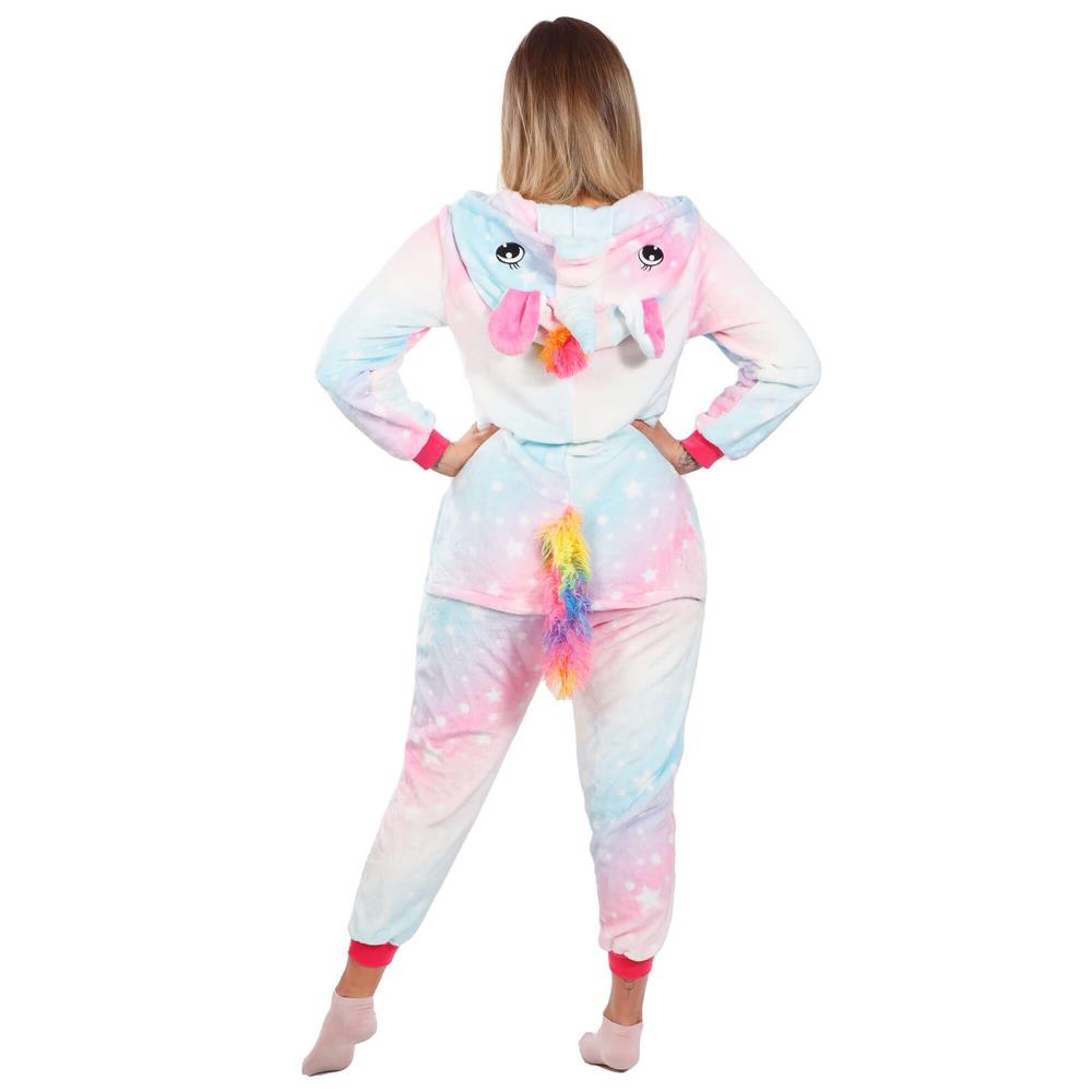 Pijama salopetă damă unicorn pufoasă cu glugă și fermoar, mărimea S