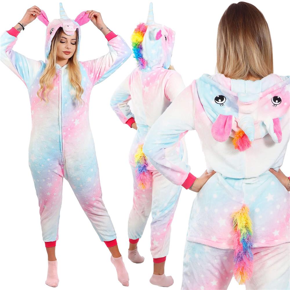 Pijama salopetă damă unicorn pufoasă cu glugă și fermoar, mărimea S