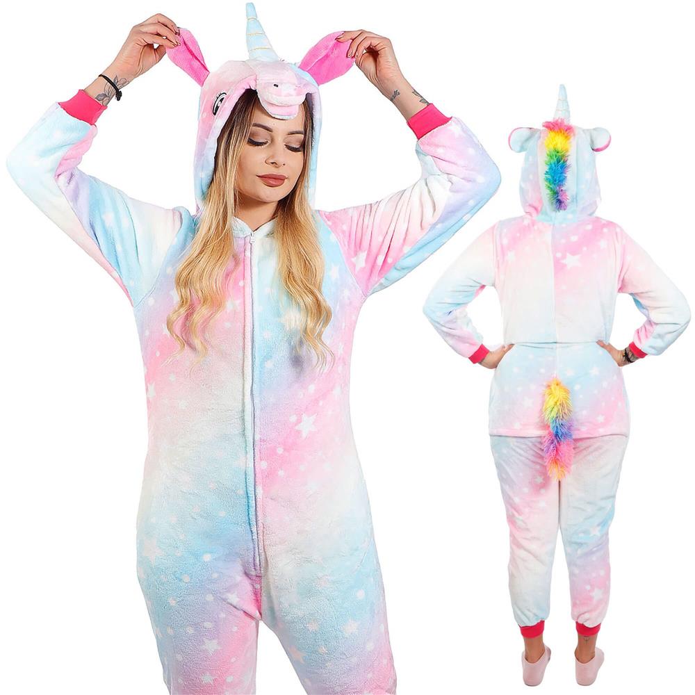 Pijama salopetă damă unicorn pufoasă cu glugă și fermoar, mărimea S