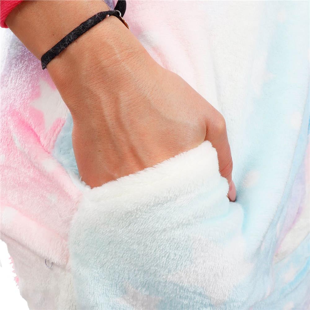 Pijama salopetă damă unicorn pufoasă cu glugă și fermoar, mărimea S