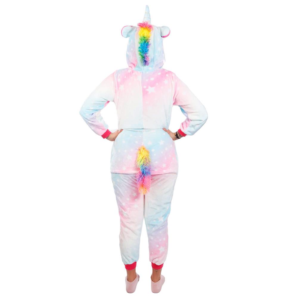 Pijama salopetă damă unicorn pufoasă cu glugă și fermoar, mărimea S