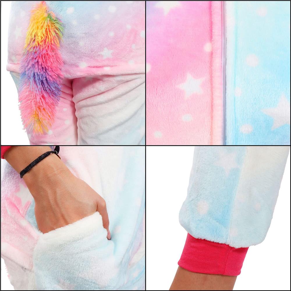 Pijama salopetă damă unicorn pufoasă cu glugă și fermoar, mărimea S
