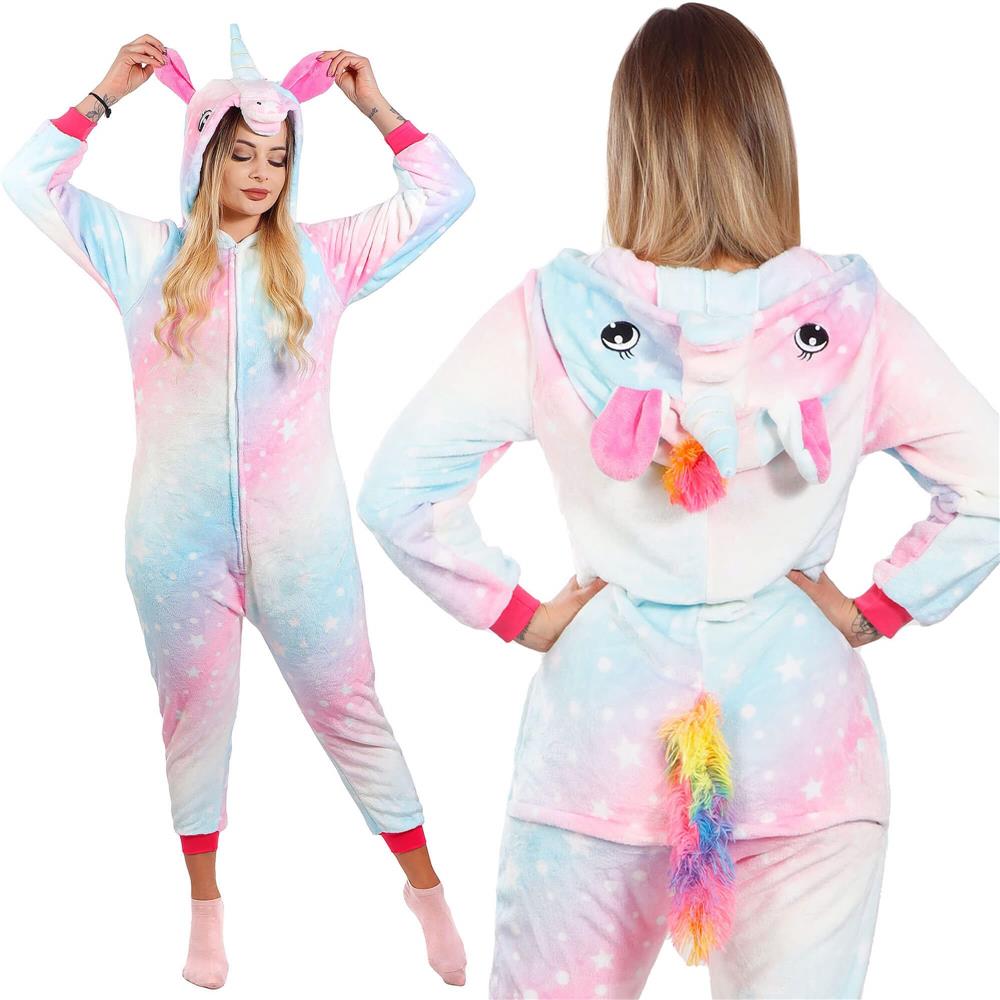 Pijama salopetă damă unicorn pufoasă cu glugă și fermoar, mărimea S