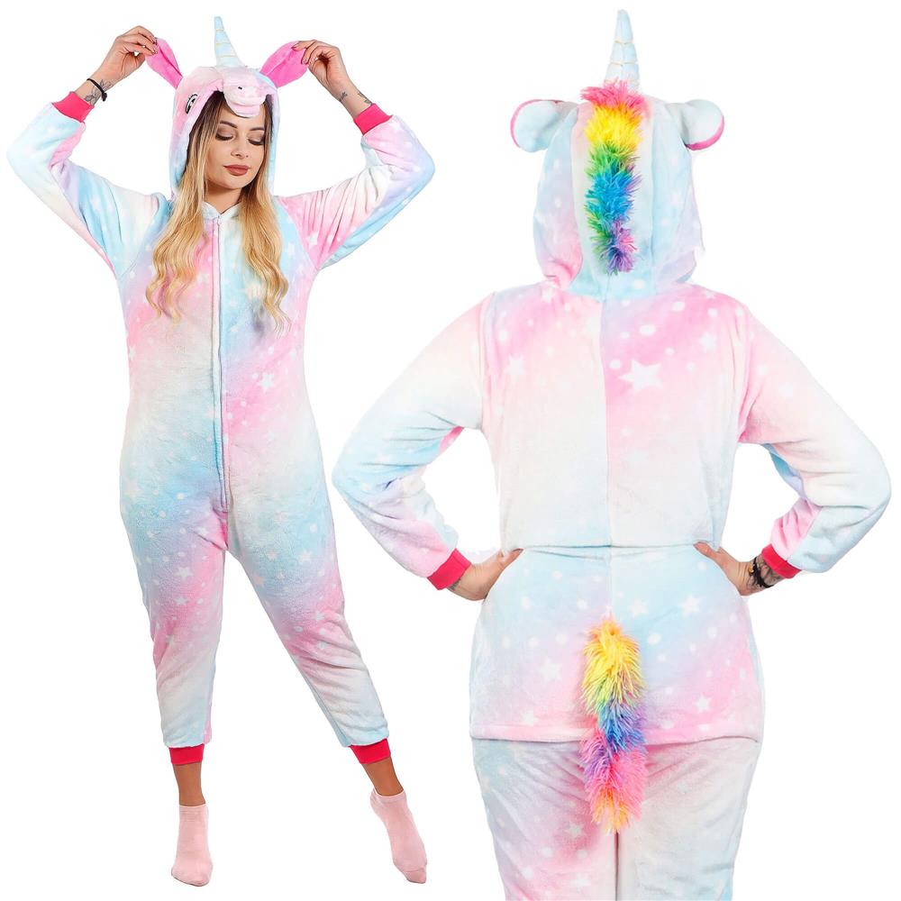 Pijama salopetă damă unicorn pufoasă cu glugă și fermoar, mărimea S