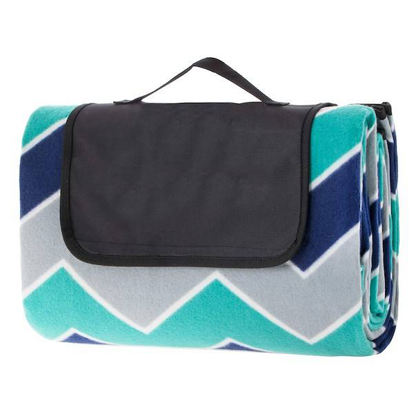 Pătură pentru picnic sau plajă cu folie izolatoare și mâner, 180x220 cm, albastru-verde