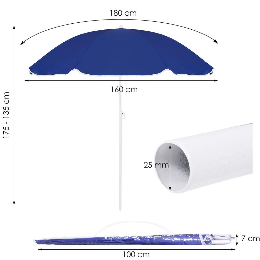 Umbrela de plaja pliabila Sersimo 180 cm, reglabila, bleumarin