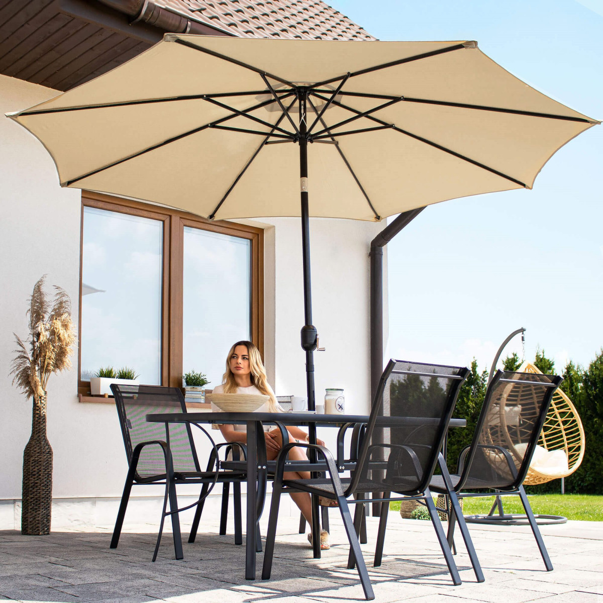 Umbrela terasa gradina, cu manivela si inclinare, diametru 300cm, Taupe