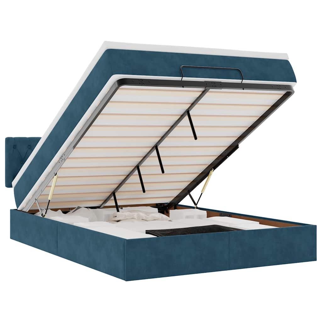 Cadru de pat otoman cu saltea Albastru închis 140x190cm catifea GartenMobel Dekor