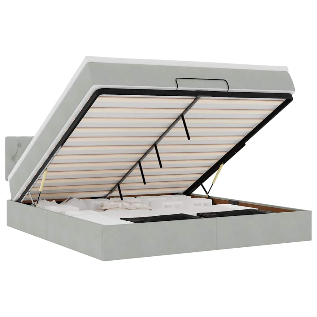 Cadru de pat otoman cu saltea Gri deschis 160x200cm catifea GartenMobel Dekor