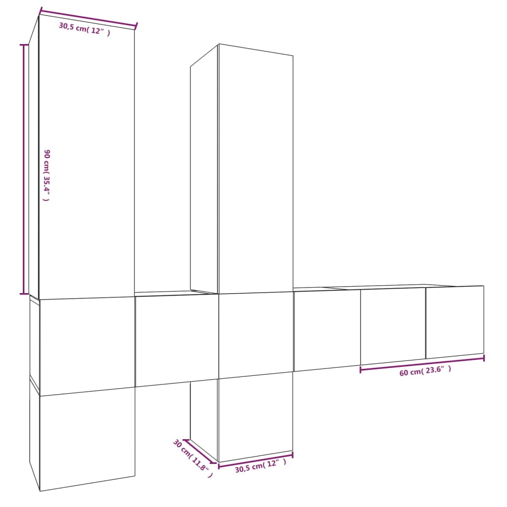 Set comode TV, 7 piese, gri sonoma, lemn compozit GartenMobel Dekor