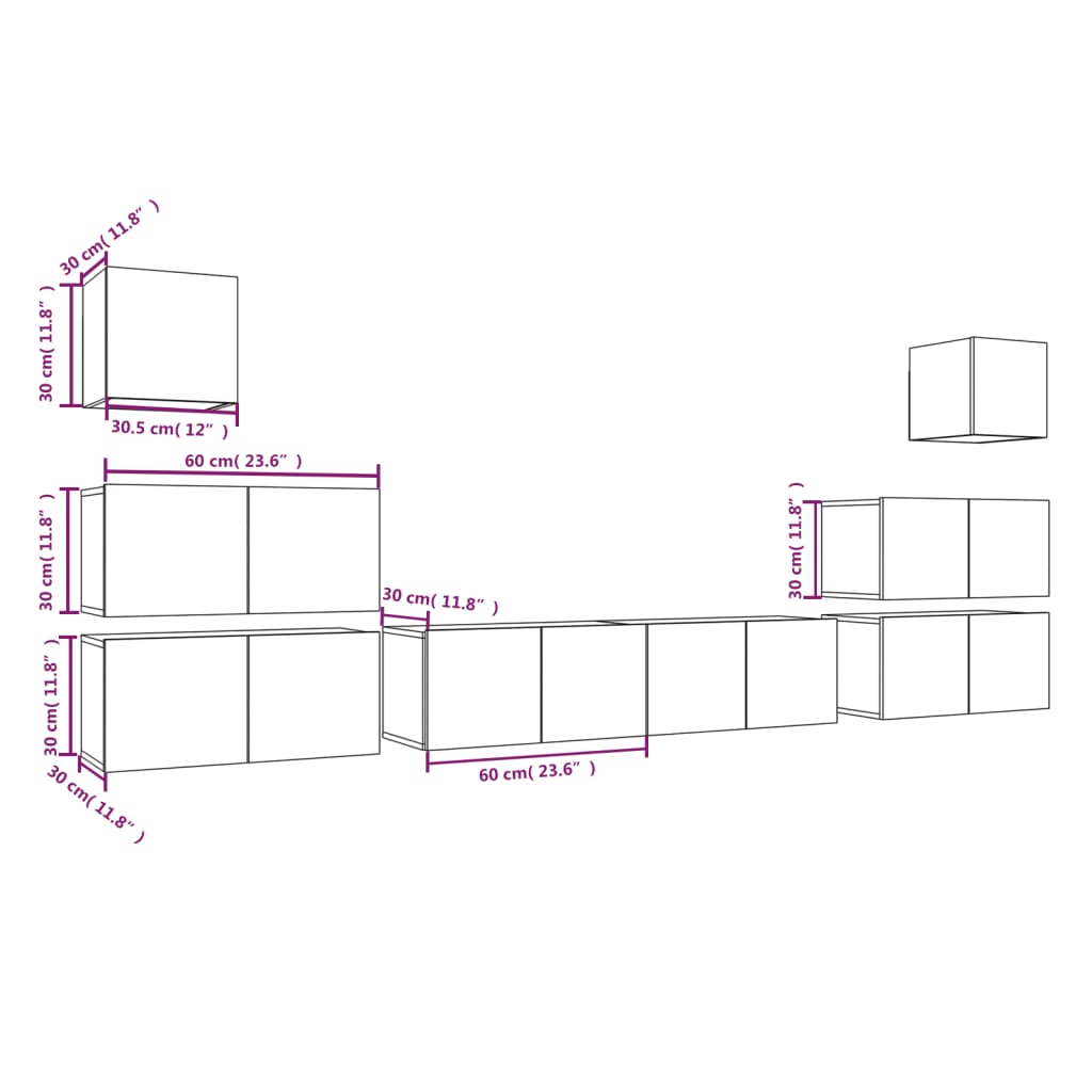 Set dulap TV, 8 piese, gri sonoma, lemn prelucrat GartenMobel Dekor