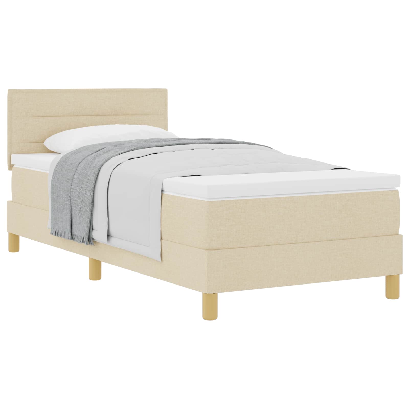 Pat cu arcuri cu pernă cu headboard Crem 100 x 200 cm țesătură GartenMobel Dekor