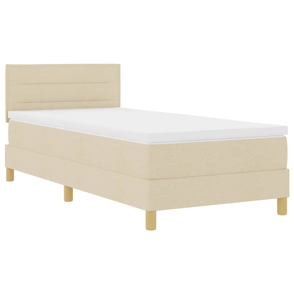 Pat cu arcuri cu pernă cu headboard Crem 100 x 200 cm țesătură GartenMobel Dekor