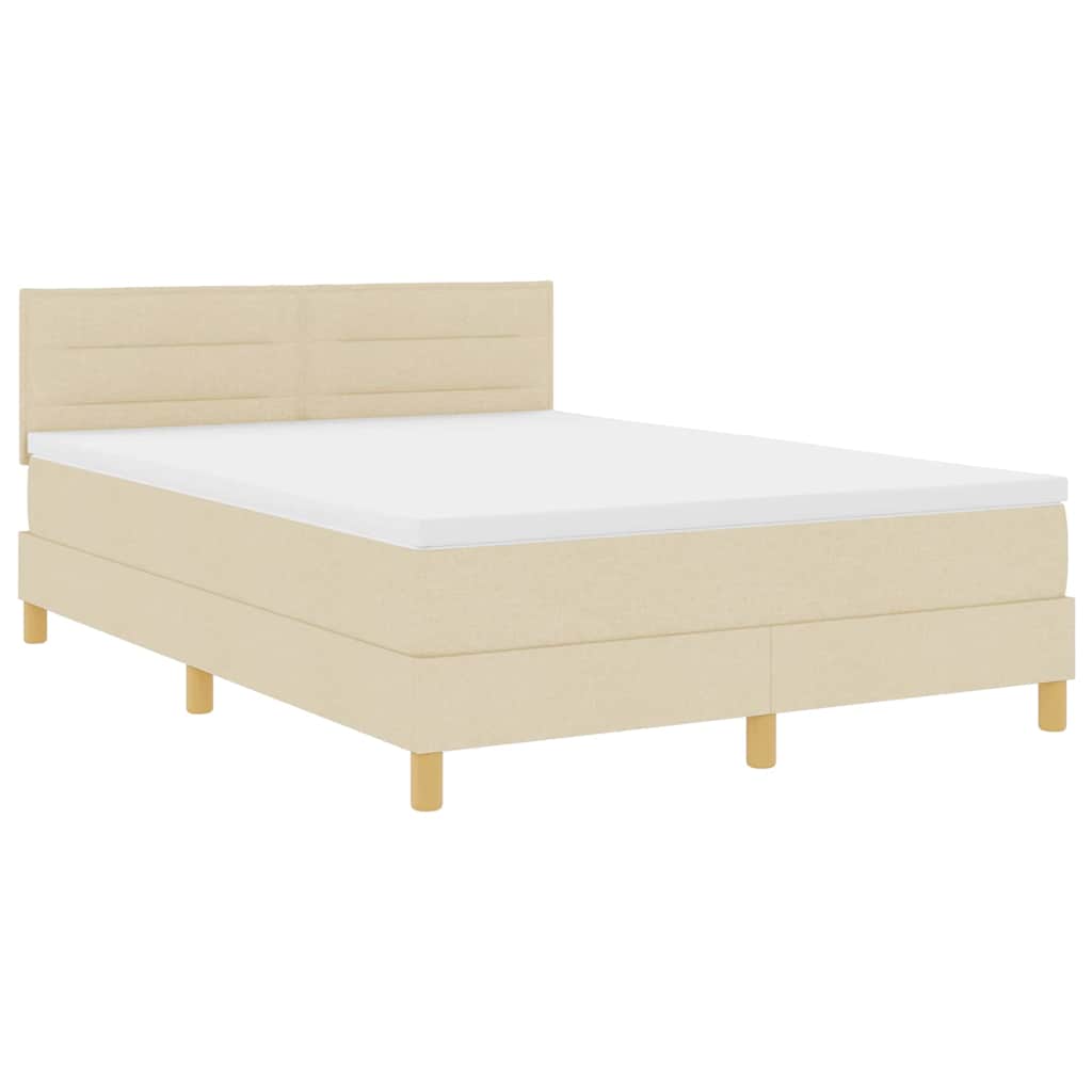 Pat cu arcuri cu pernă cu headboard Crem 140 x 200 cm țesătură GartenMobel Dekor