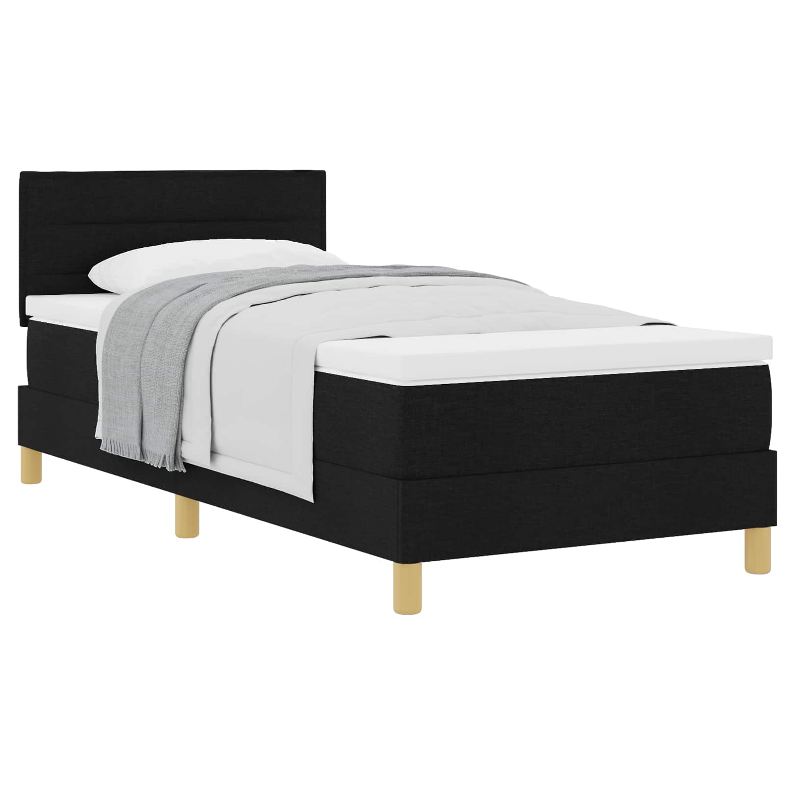 Pat cu arcuri cu pernă cu headboard Negru 100 x 200 cm țesătură GartenMobel Dekor