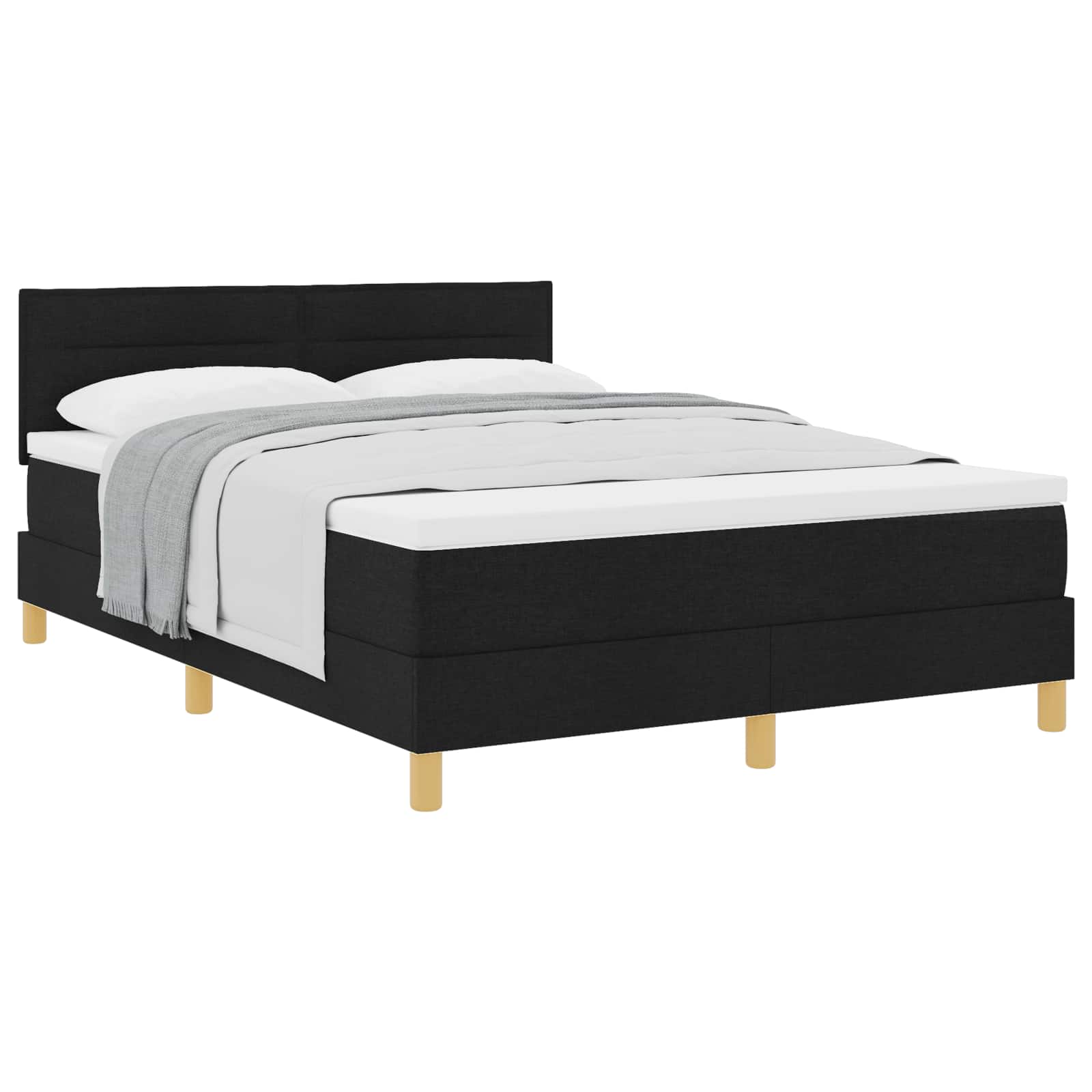 Pat cu arcuri cu pernă cu headboard Negru 160 x 200 cm țesătură GartenMobel Dekor