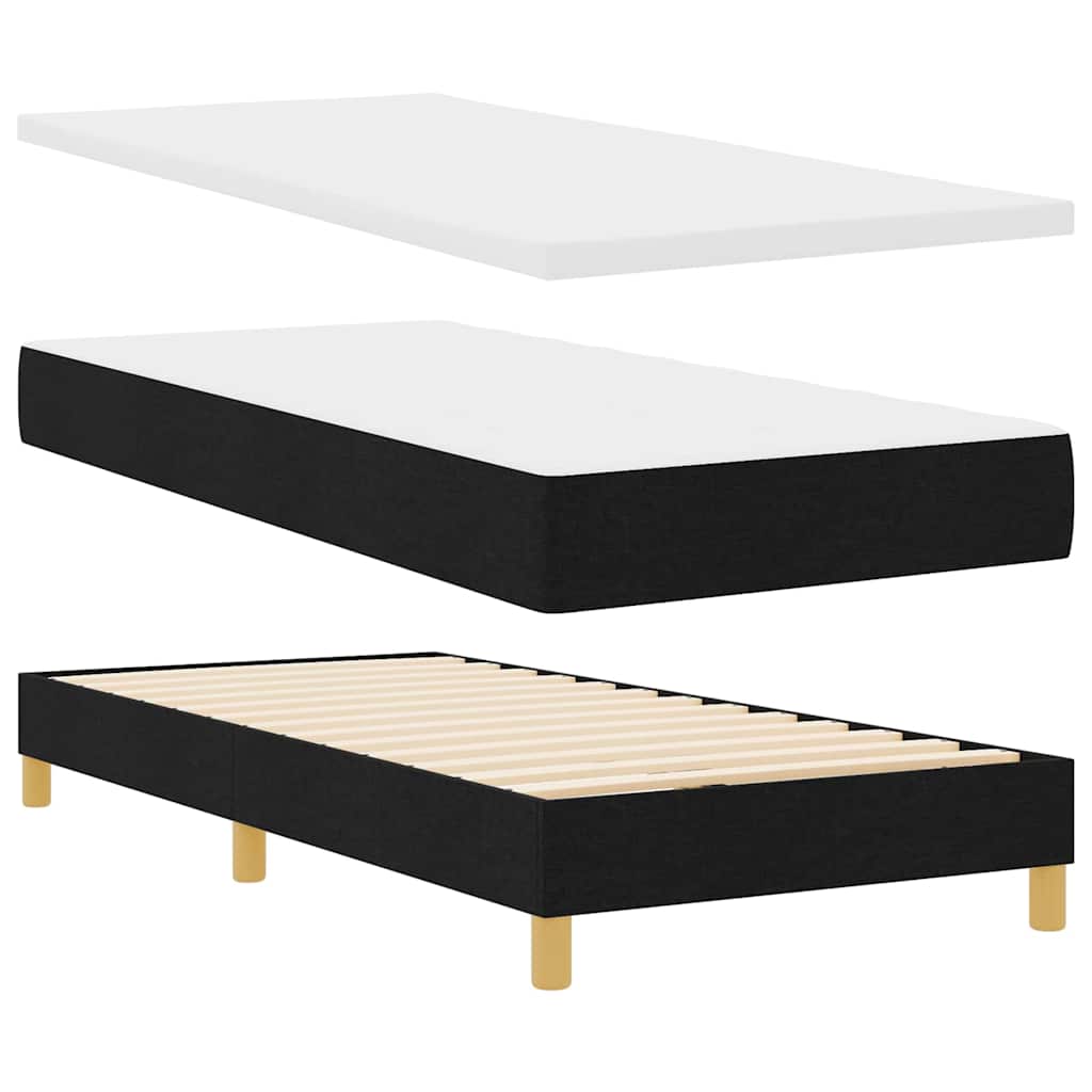 Pat cu arcuri cu pernă cu headboard Negru 90 x 200 cm țesătură GartenMobel Dekor