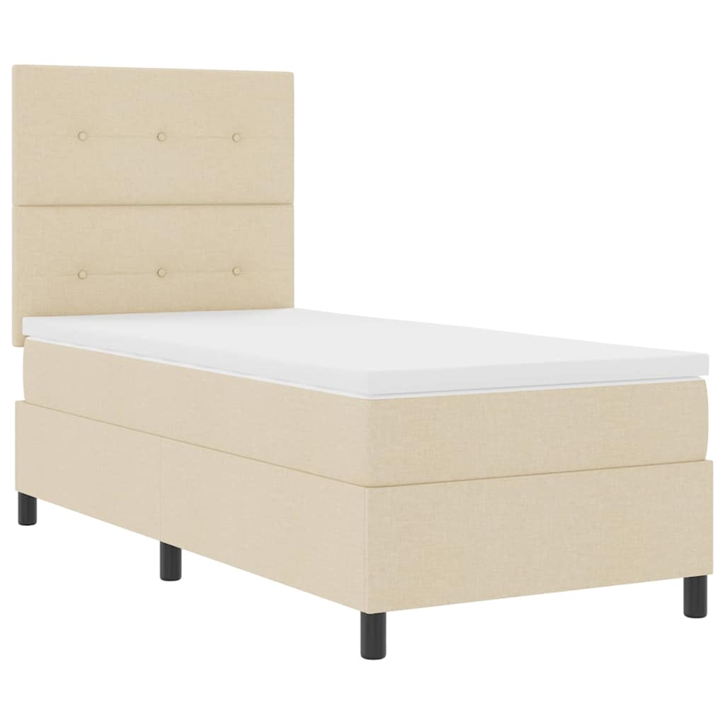 Pat cu arcuri cu saltea cu headboard Crem 100 x 200 cm țesătură GartenMobel Dekor