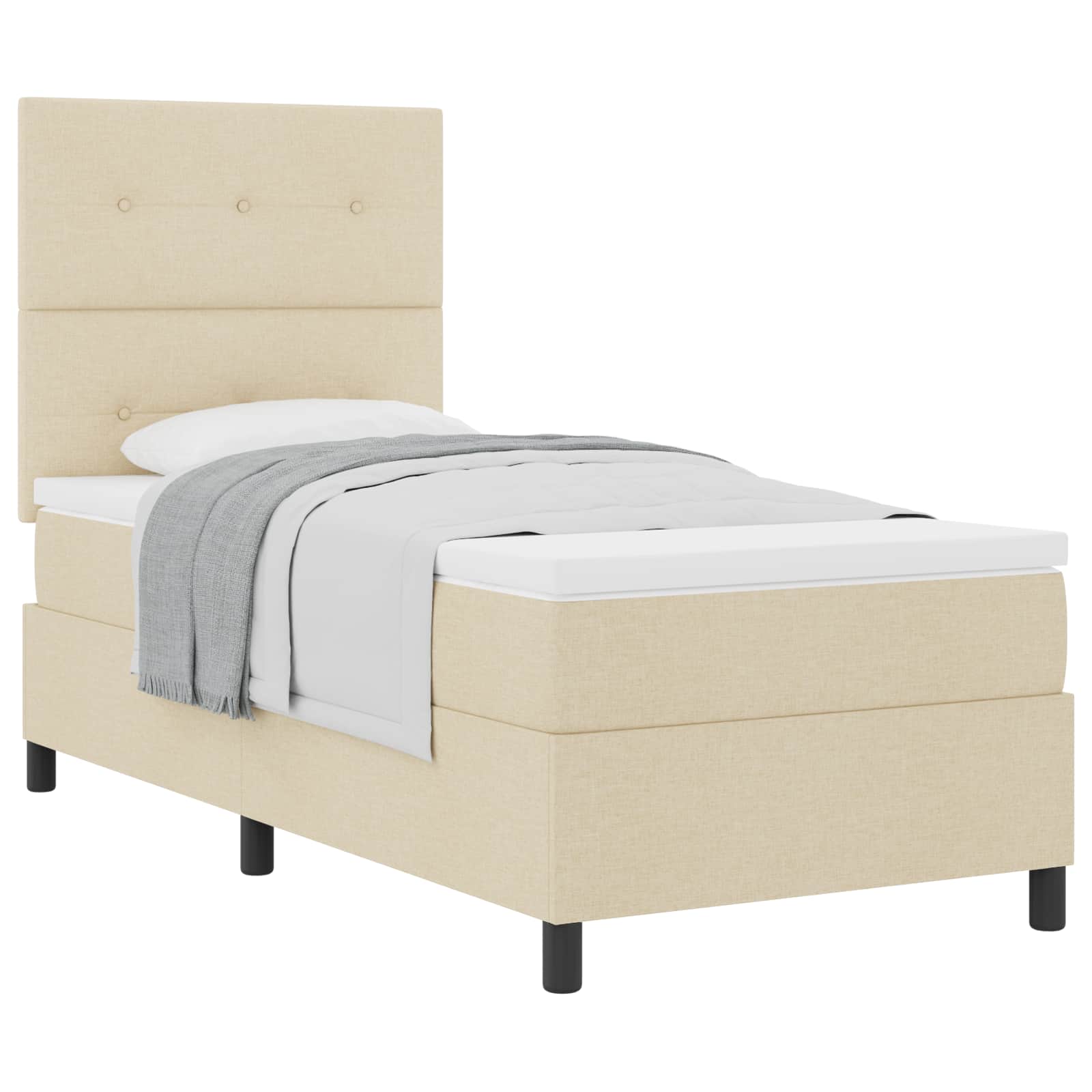 Pat cu arcuri cu saltea cu headboard Crem 100 x 200 cm țesătură GartenMobel Dekor