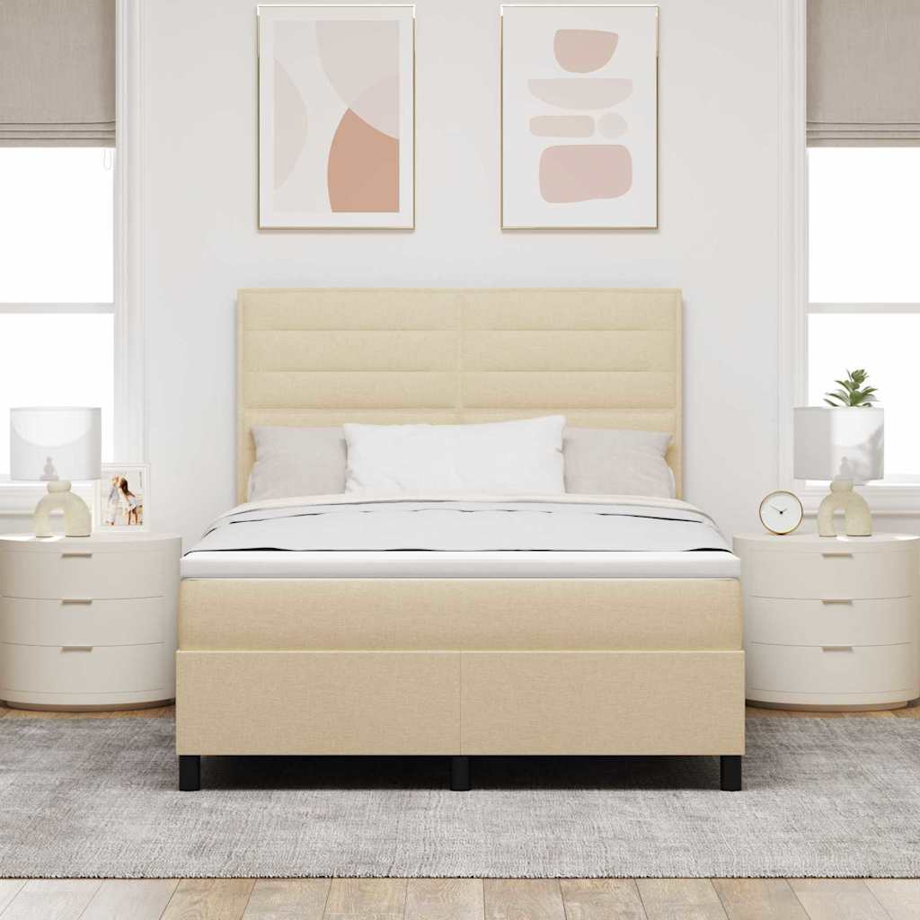 Pat cu arcuri cu saltea cu headboard Crem 160 x 200 cm țesătură GartenMobel Dekor