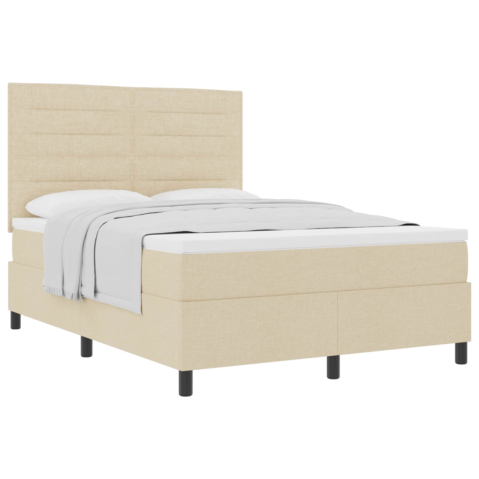 Pat cu arcuri cu saltea cu headboard Crem 160 x 200 cm țesătură GartenMobel Dekor