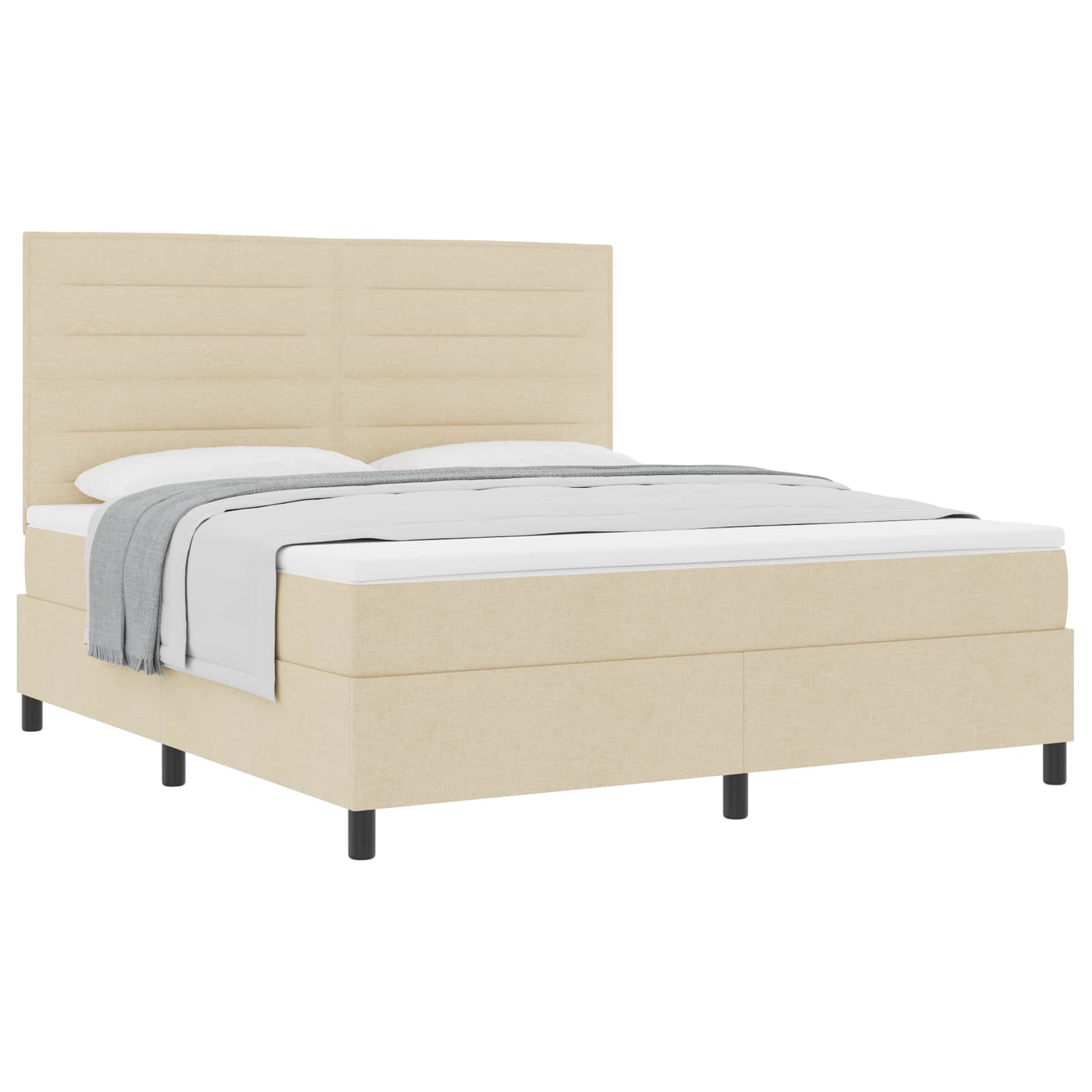 Pat cu arcuri cu saltea cu headboard Crem 180 x 200 cm țesătură GartenMobel Dekor