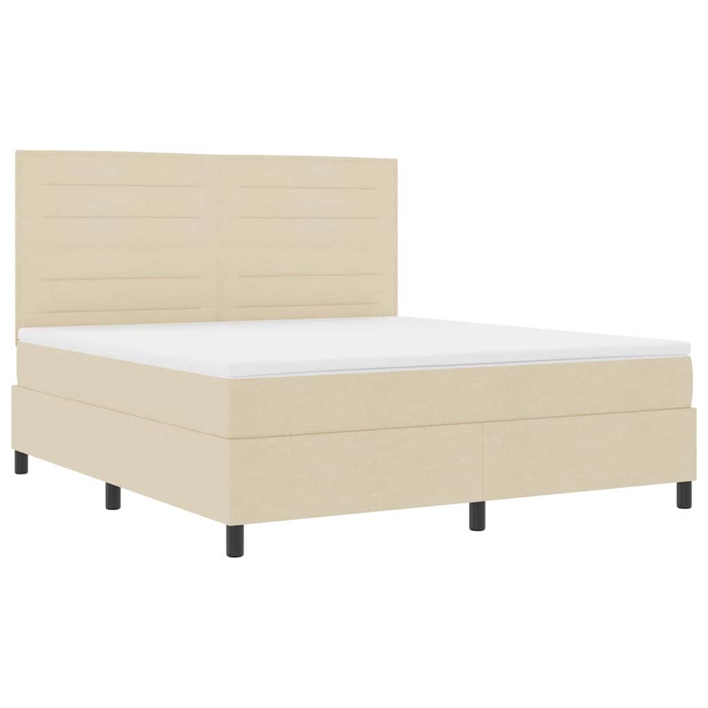 Pat cu arcuri cu saltea cu headboard Crem 180 x 200 cm țesătură GartenMobel Dekor
