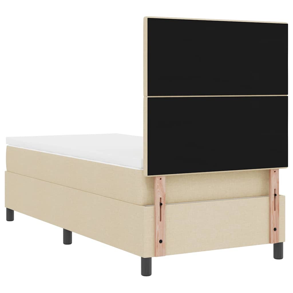 Pat cu arcuri cu saltea cu headboard Crem 90 x 200 cm țesătură GartenMobel Dekor
