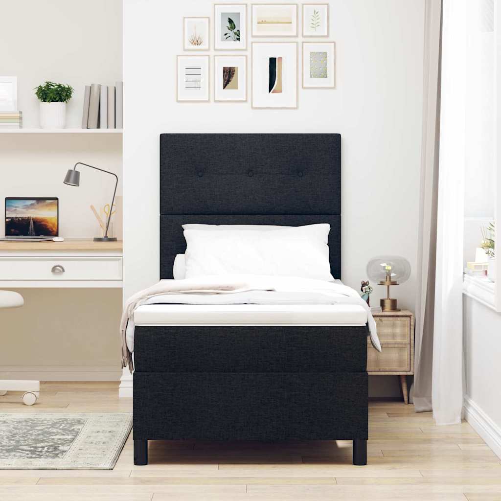 Pat cu arcuri cu saltea cu headboard Negru 80 x 200 cm țesătură GartenMobel Dekor