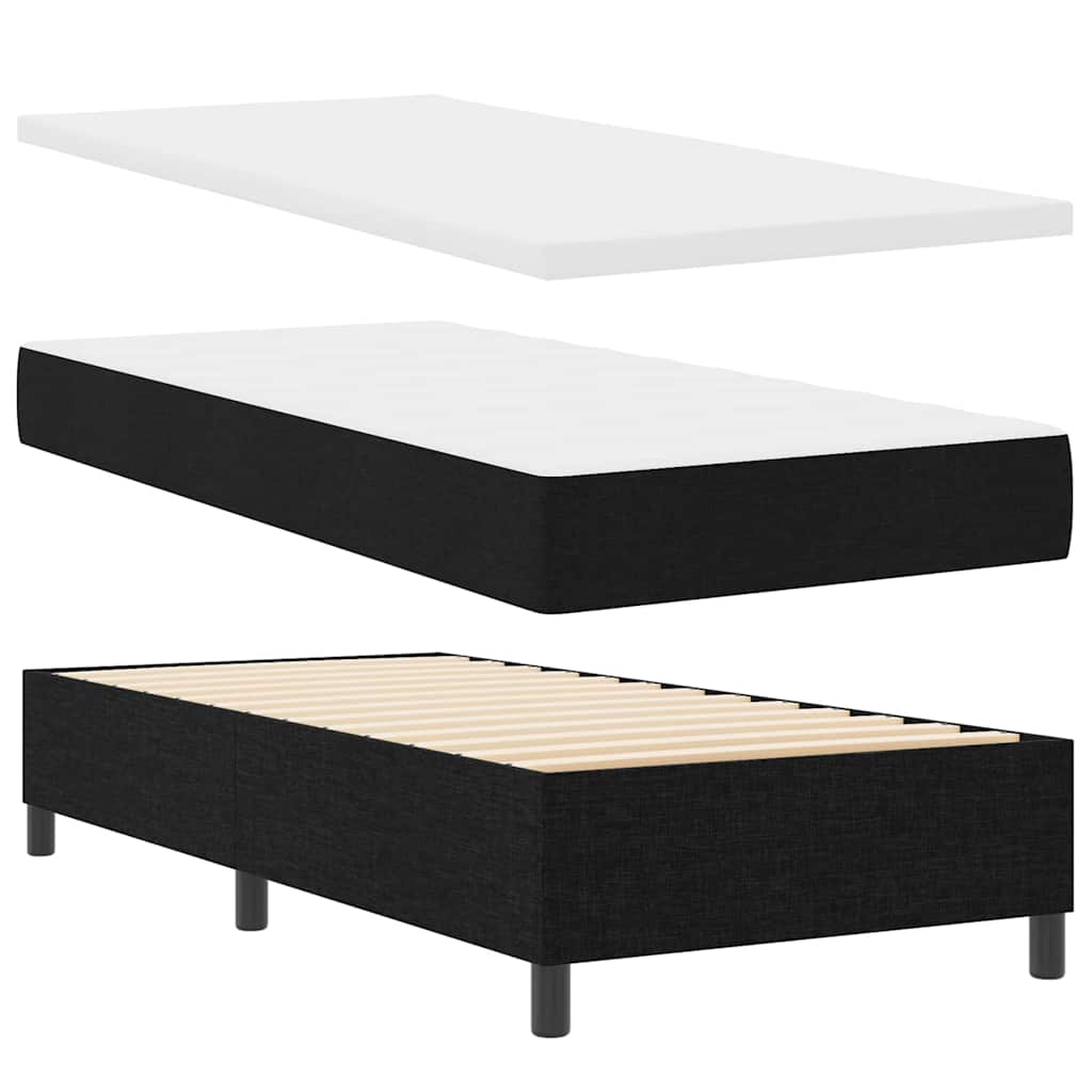 Pat cu arcuri cu saltea cu headboard Negru 90 x 190 cm țesătură GartenMobel Dekor
