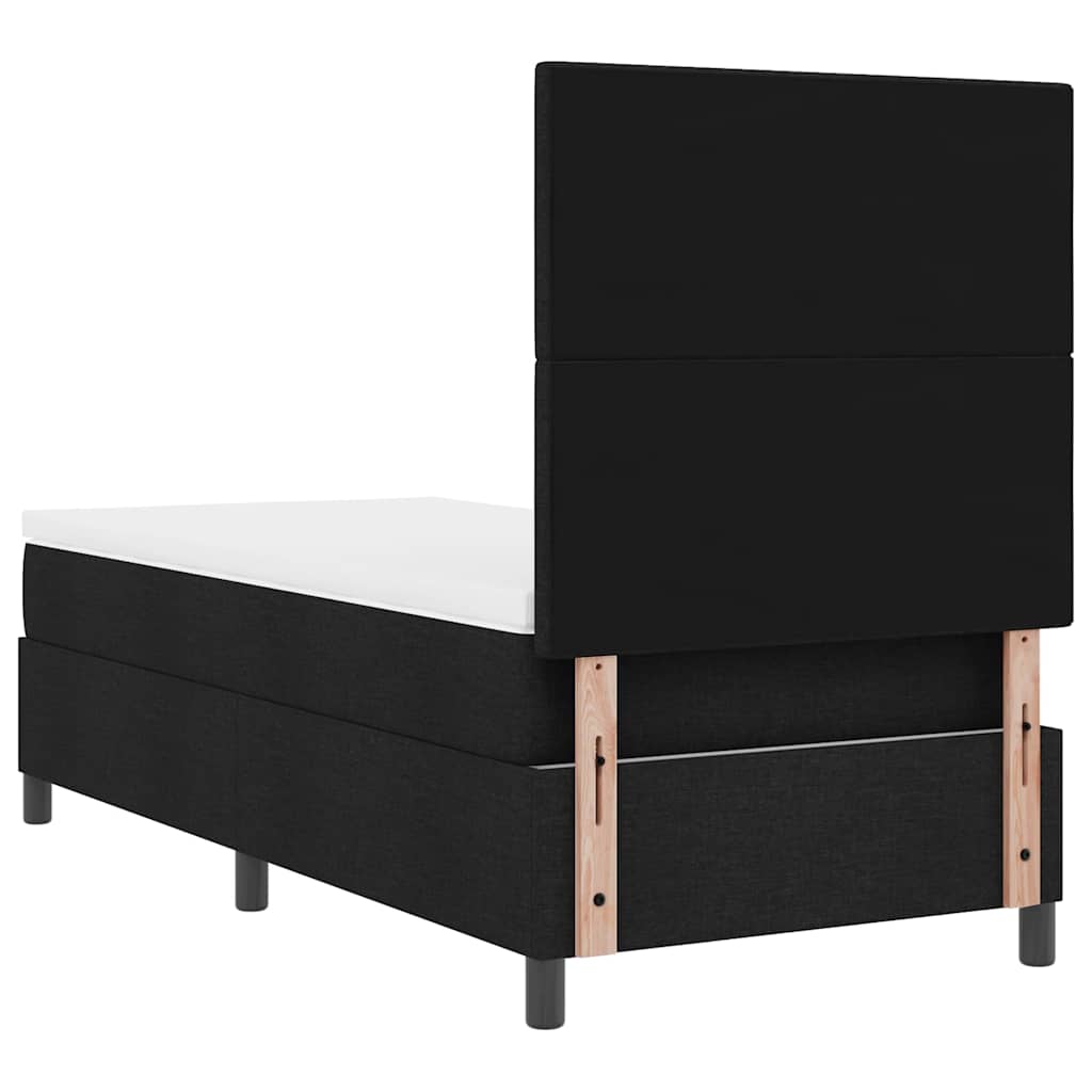 Pat cu arcuri cu saltea cu headboard Negru 90 x 190 cm țesătură GartenMobel Dekor