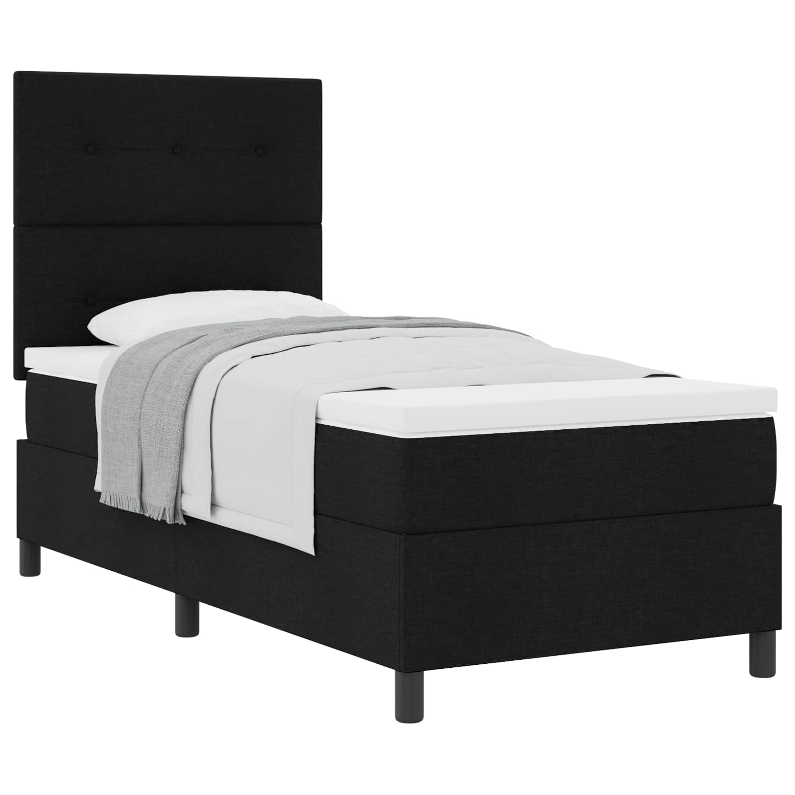 Pat cu arcuri cu saltea cu headboard Negru 90 x 200 cm țesătură GartenMobel Dekor