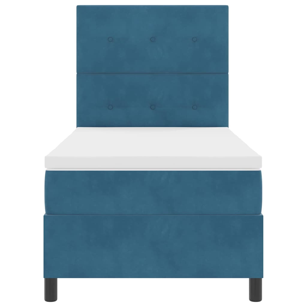 Pat cu arcuri cu saltea Albastru închis 100 x 200 cm Catifea GartenMobel Dekor