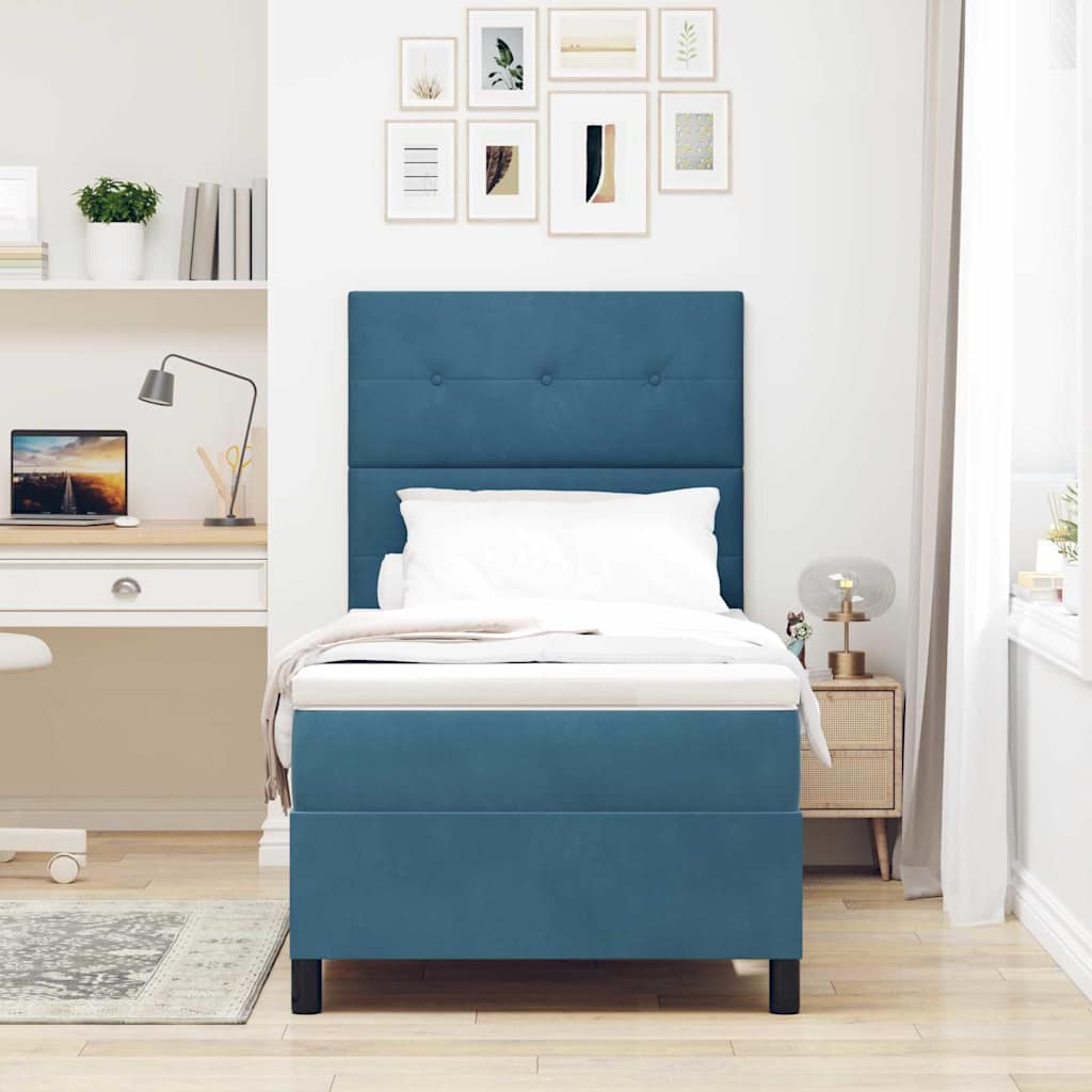 Pat cu arcuri cu saltea Albastru închis 100 x 200 cm Catifea GartenMobel Dekor