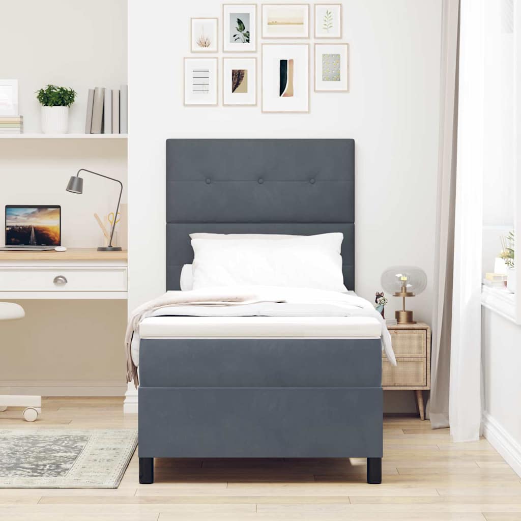 Pat cu arcuri cu saltea Gri închis 100 x 200 cm Catifea GartenMobel Dekor