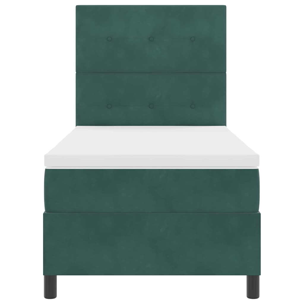 Pat cu arcuri cu saltea Verde închis 100 x 200 cm Catifea GartenMobel Dekor